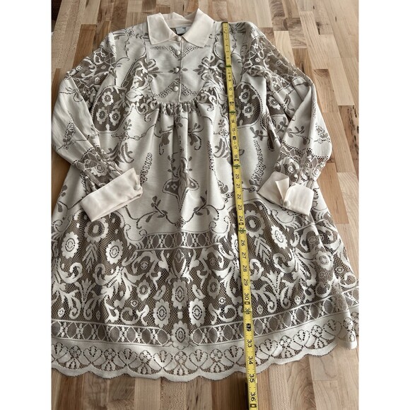 Anna Sui X Target Long Sleeve Collared Dress Midi Cut Out Lace Beige Tan Small - Picture 11 of 11